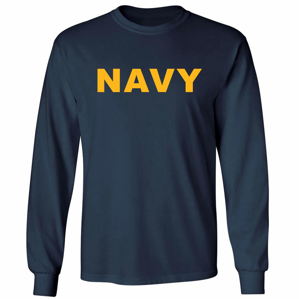 Navy NAVY Long Sleeve T with Gold ink – Adult Small to 5X
