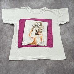 Vintage 90s Picasso Art Shirt Mens L White Cubist Graphic Tee Applique Patch