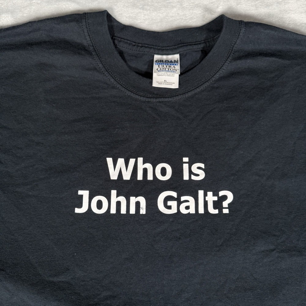 Vintage Who Is John Galt T Shirt Mens XL Crewneck Faded Black Y2K
