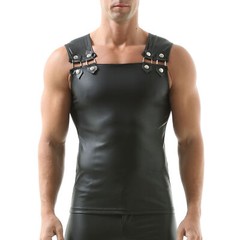 Men Sexy Leather Gym Fitness Tank Top Faux Leather Sleeveless Shirts Tank Tops