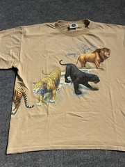 Vintage Universal Studios Big Cats Wraparound Tee Beige XXL Nature Lion Tiger