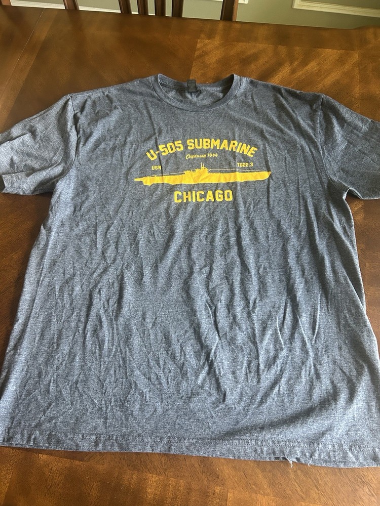 U-505 Submarine Chicago T-Shirt US Navy Gray T-shirt Size XL