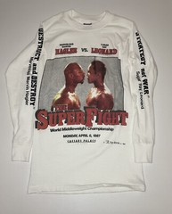 Vtg 80s Boxing Shirt The Super Fight Mens White S Hagler VS Leonard Fits XS 1987