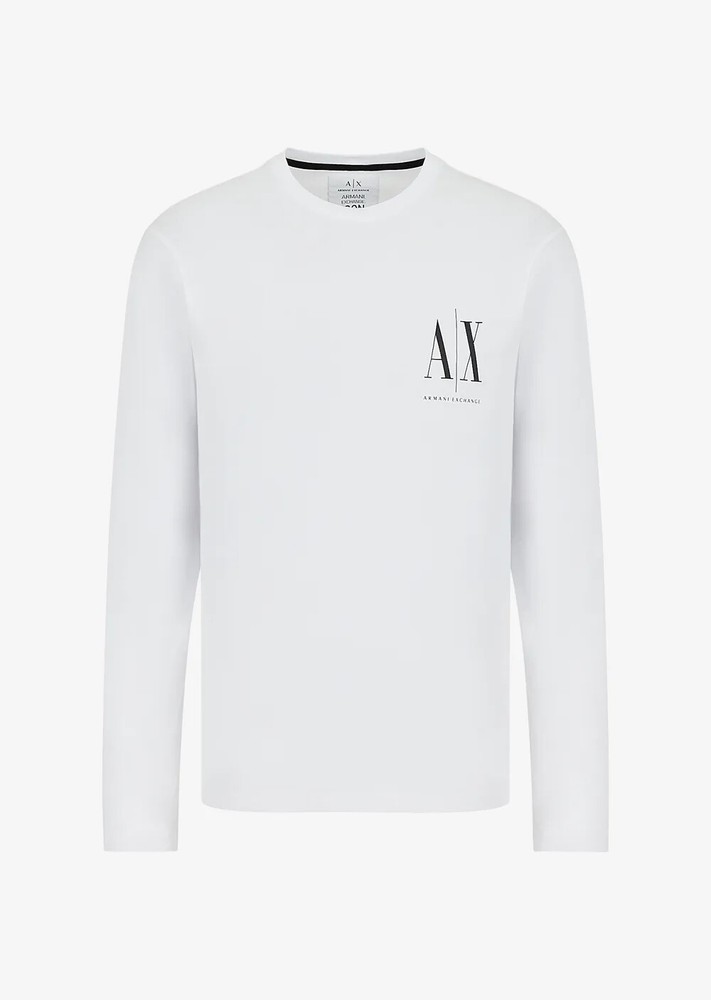 ARMANI EXCHANGE Men’s 8NZTPL ZJH4Z Logo Long Sleeve T-Shirt Black White