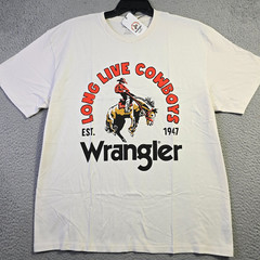 Wrangler Cowboys Shirt Men Large White Cowboy Horse Classic Western Casual NWT