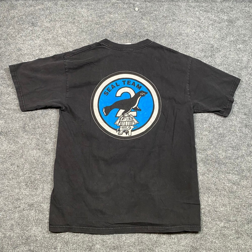 Gildan Mens Navy SEAL Team 2 Graphic T-Shirt Black Cotton Large L Heavyweight