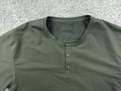 BYLT Shirt Mens Large Green Henley Drop-Cut Curved Hem Tagless Soft Tee Casual