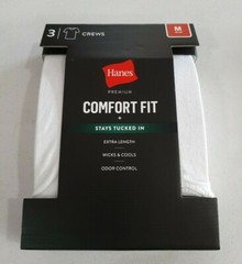 Hanes Premium Men’s 3 Pack Comfort Fit Crew T-Shirts Size Medium White X Length