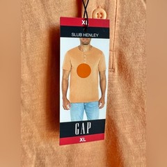 Gap Men’s Orange Short Sleeve Slub Henley Apricot Wash Size XL