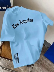 Men’s Summer 100% Cotton Shirts Los Angeles Letter Printed Loose Large T Shirts