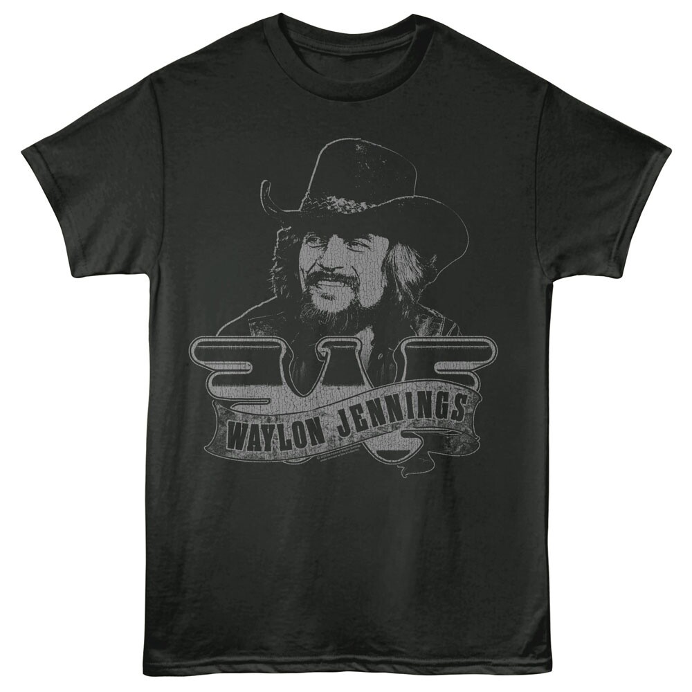 Waylon Jennings T-Shirt Adult PORTRAIT LOGO New Country Music Singer Gray Cotton