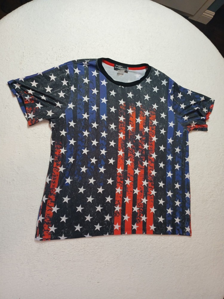 BROOKLYN CROSSING T-Shirt Mens XL Gray Distressed American Flag Short Sleeve