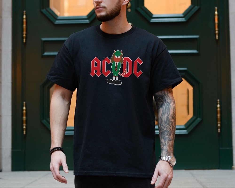 ACDC Angus Young T-Shirt Heavy Metal on Premium Vintage Black Comfort Colors Tee