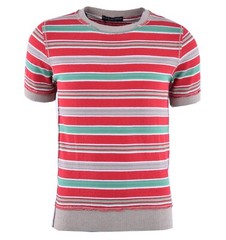 DOLCE & GABBANA Knitted Stripe Cotton T-Shirt Red Green 46 US 36 S 03659