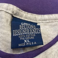 VTG Belton Designer Knits Gray Purple Contrast Sleeves Mens XL Single Stitch USA