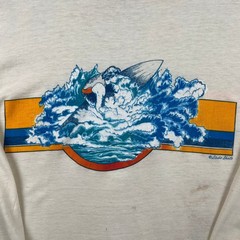 VTG The Knits Ocean City Summer 81 Surf Long Sleeve T-Shirt Mens XL Cream 80s