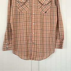 Vintage Men’s Western Shirt Neutral Plaid Pearl Snaps Button Down Medium Rodeo