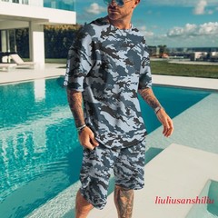 Mens Summer Short Sleeve T-Shirts and Shorts Sweatsuit Set Outfit 2-Piece Set