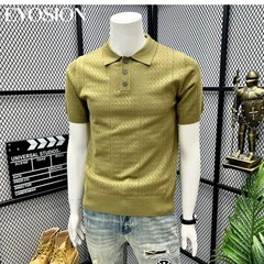 Men Vintage Jacquard Knitted Hollow Out Summer Short Sleeve Sweater Chic Tops