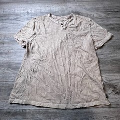 Lucky Brand Henley Shirt Mens Large Tan Short Sleeve Cotton Casual Basic Top