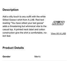 Alab A Lab Sillied Goose T-Shirt White Short Sleeve Crew Neckline Sz Large
