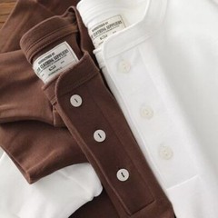 Vintage Men Long Sleeve Henry T-Shirt Pure Color Cotton Shirts Casual Tops