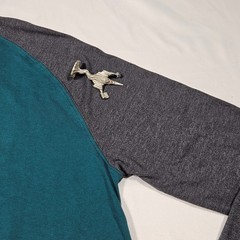 Sean John Lion Graphic L T-Shirt Raglan Teal w/ Gray Long Sleeve Crew Neck Cott