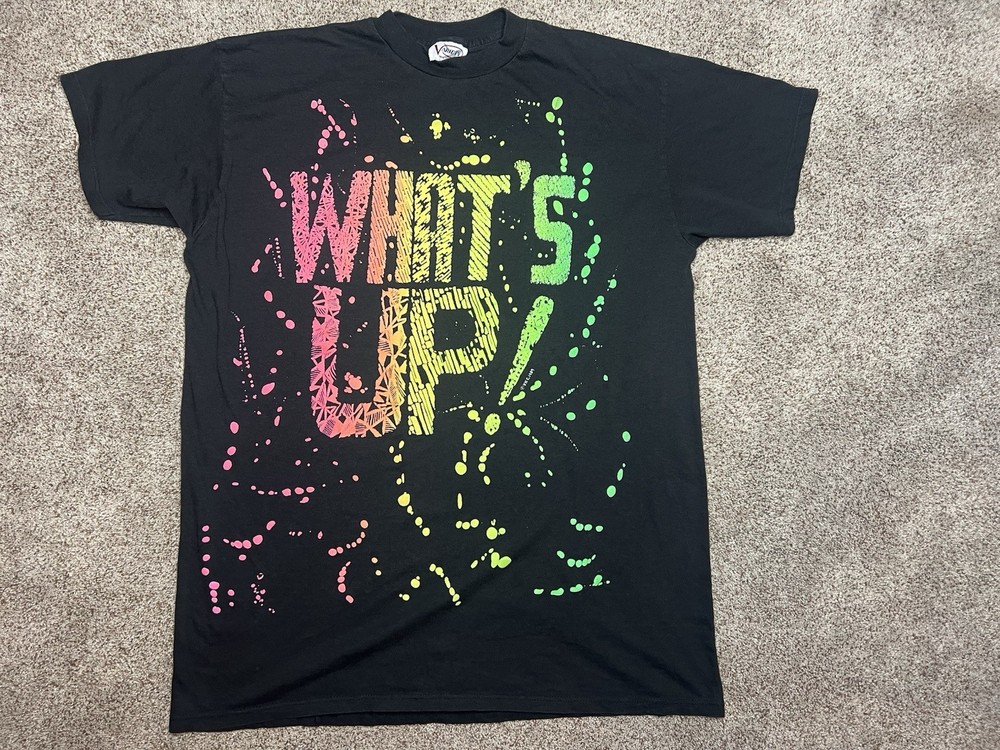 Vtg 80s 1989 What’s Up T-Shirt Black Made In USA Variety Tag Neon Large Men’s