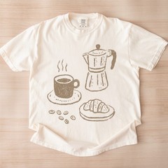 Coffee and Croissant Graphic Tee Hand-Drawn Sketch Art