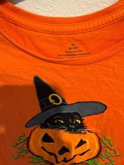 Halloween Kitty Graphic Tee Black Cat in Pumpkin Orange Shirt Sz.M