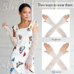 Long Lace Gloves Fingerless, Lace Sleeves, Lace Gloves Women Tea Party White
