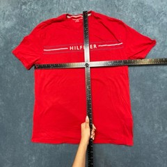​Tommy Hilfiger T Shirt Mens XL Red Spellout Logo Stretch Crew Neck Summer Tee