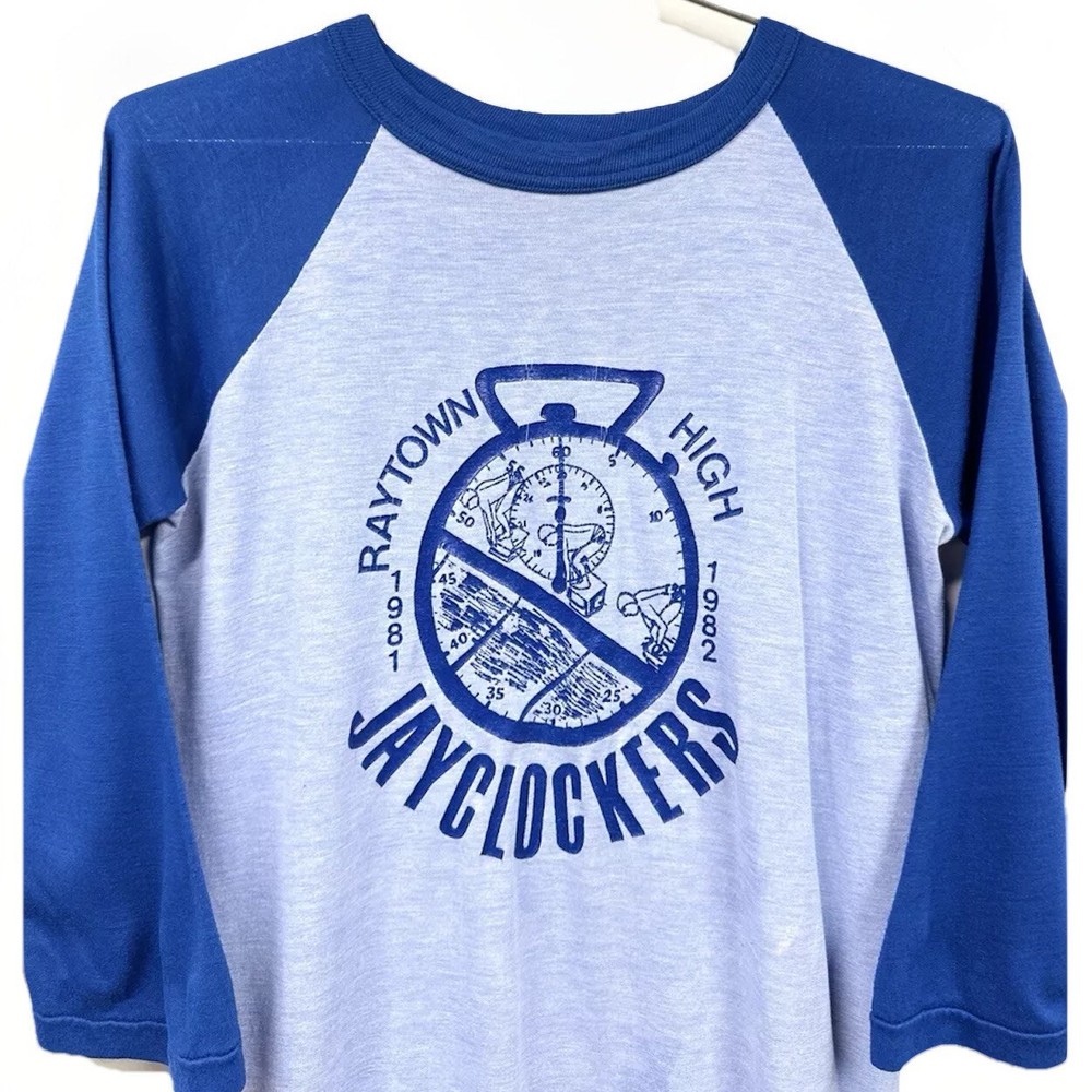 Vintage 1982 High School Swimming T Shirt Raytown Jayclockers Blue Jays Large