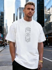 Geometric Symbol Pattern 100% Cotton Men’s T-Shirt,Suitable for Daily Streetwear