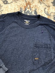 Ariat Rebar Shirt Mens Large Blue Long Sleeve Pocket Workwear Logo Tee Tagless