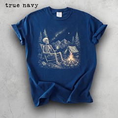 Relaxed Skeleton Camping Under Stars Comfort Tee Outdoors Nature Spooky