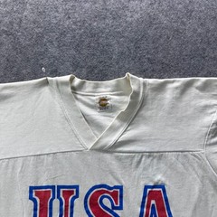 Vintage Medallion Shirt Mens XL White USA V-Neck 50/50 PolyCotton Graphic 90s