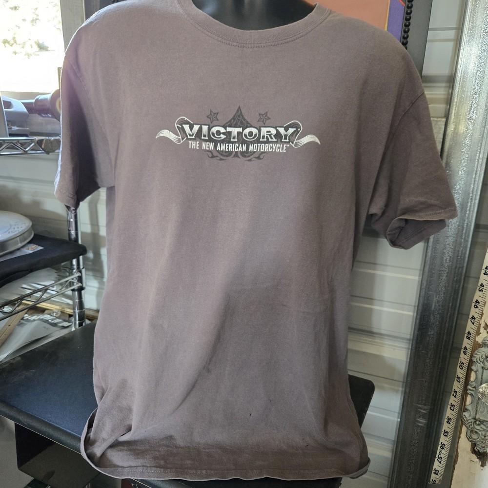 VTG Gildan Mens T-Shirt L Gray Cotton The New American Victory Motorcycles