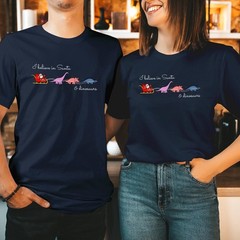 Santa Dinosaur Christmas T-shirt Couples Matching Holiday Funny Sleigh T-5027
