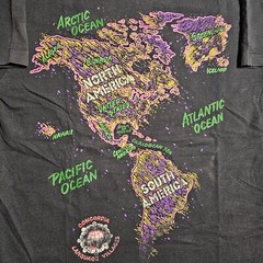 Vintage 90s World Map Camp T-Shirt Mens L Black Double Sided Neon Rave Single S