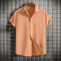 Loose Fit Pure Color Button up Short Sleeve Men’s Shirt Summer New Arrival Clean