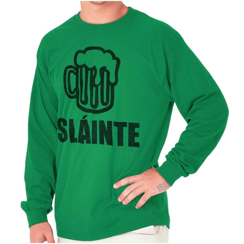 Slainte Irish Drinking Beer St Patricks Day Long Sleeve Tshirt for Men or Women