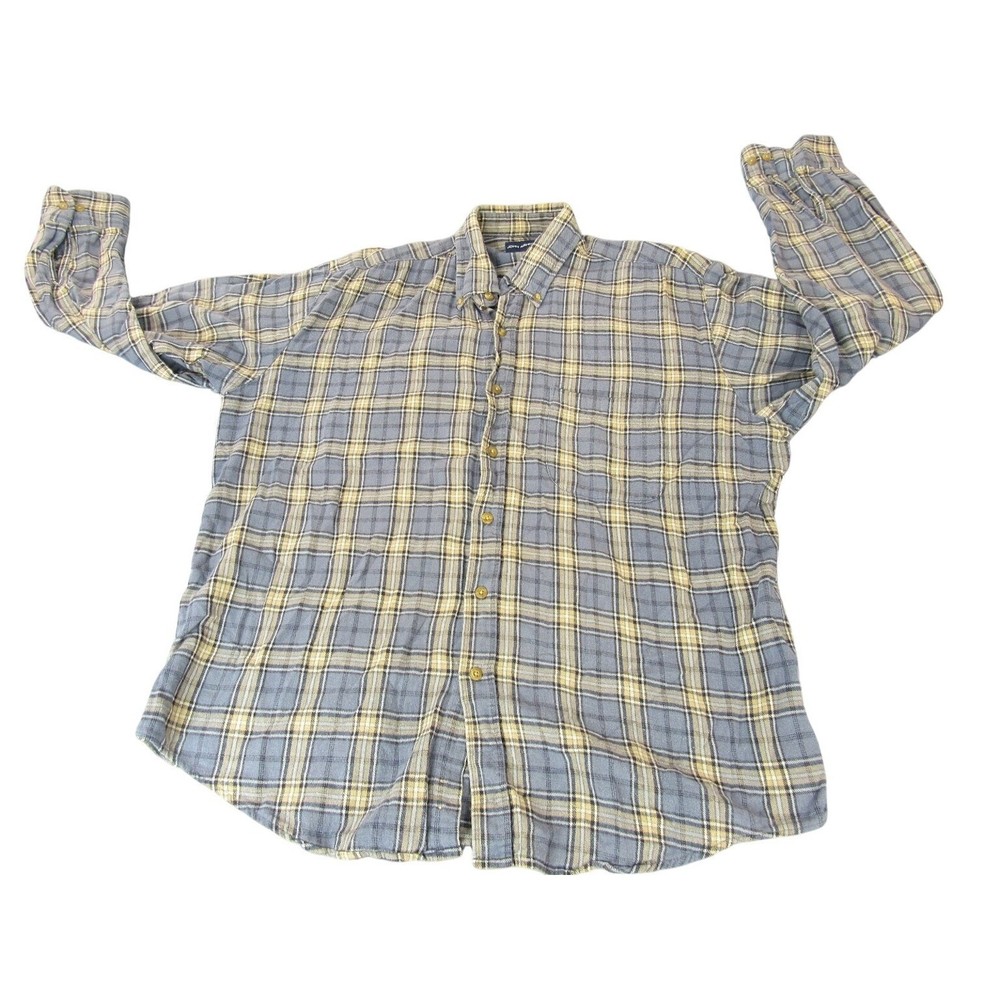 John Ashford Men’s T-Shirt Large Blue Tan Plaid 100% Cotton