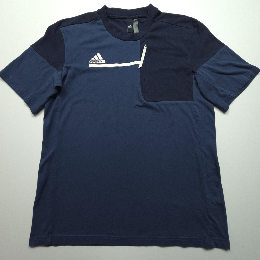 Adidas Mens Shirt Medium Blue Built For Purpose Colorblock Zip Pocket Sports Tee