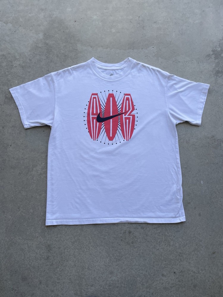 Nike Air Graphic Tee Shirt Mens Large White/Red With Swoosh Y2K