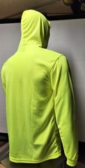 Neon Yellow Long Sleeve Shirt With Hoodie, Polyester birdeye mesh fabric