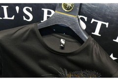 New Men Fashion Leopard Trend Hot Diamonds Rhinestones Summer Luxury T-Shirt