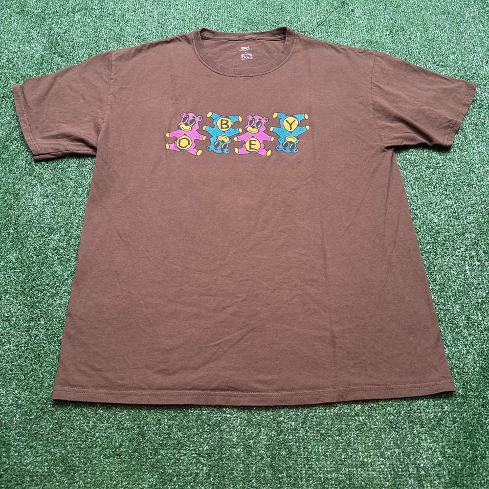 Obey Mens Shirt Size L Brown Short Sleeve Teddy Bear Graphic Tee Streetwear