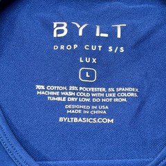 BYLT Shirt Mens Large Blue Drop Cut S/S Lux Curved Hem Stretch Tee Crewneck