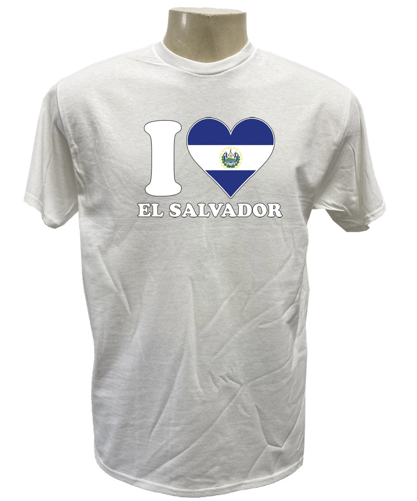 I LOVE EL SALVADOR Heat transfer 100% Cotton Short Sleeve T Shirt Free Shipping